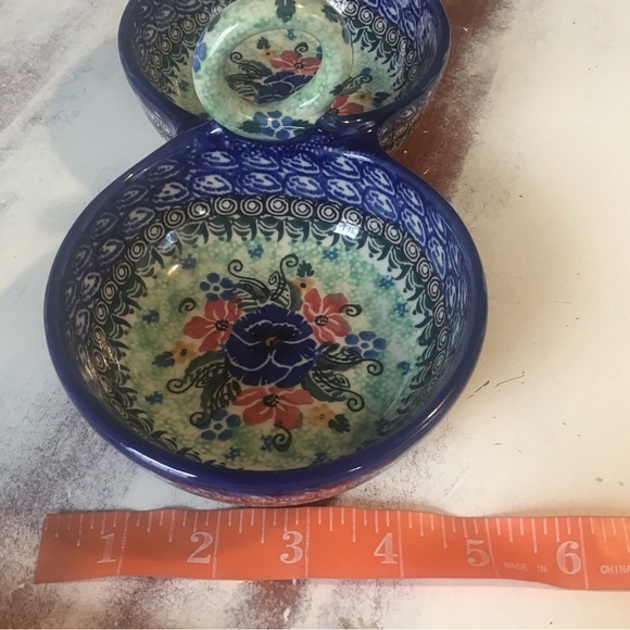 Polish Pottery Unikat Condiment Bowls Handled Floral - Picture 8 of 8